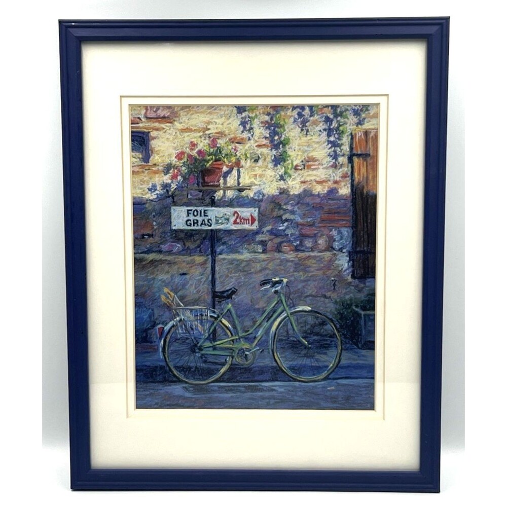 Vtg Guido Borelli Baguette Art Print Bicycle Giclée Impressionist Framed 12x15"